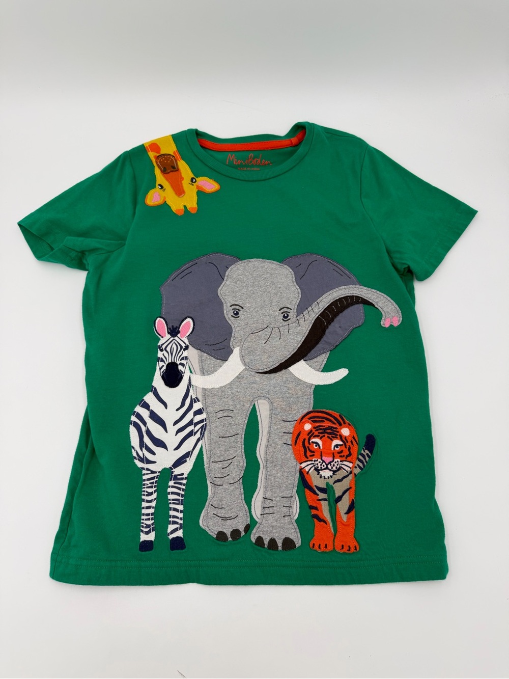 Mini Boden Green Safari Animal Applique Tee 9-10